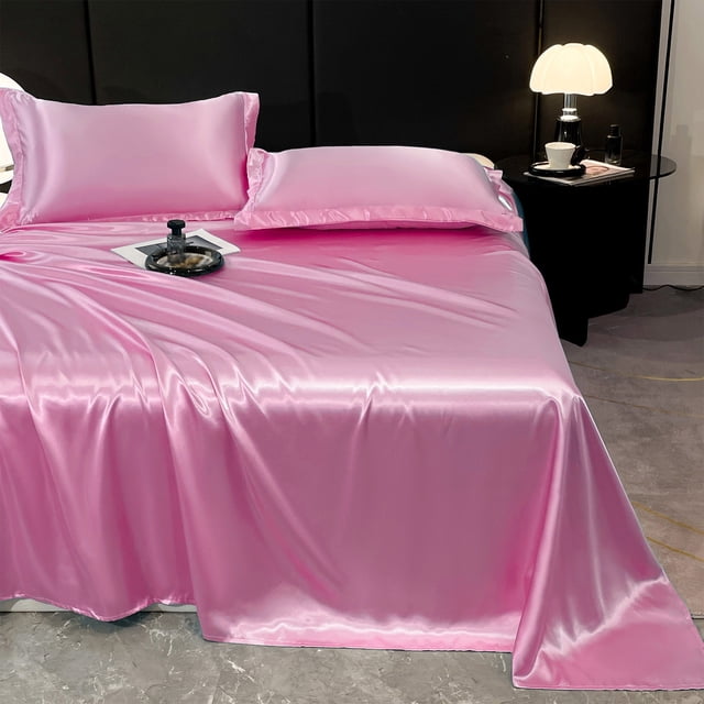EGNMCR Ice Silk Bed Sheet Pillow Case 3 Piece Set And Luxurious Soft Ice Silk Bed Sheet Suitable For All Seasons Cool Ice Silk Fabric Machine Washable Ice silk bed sheet