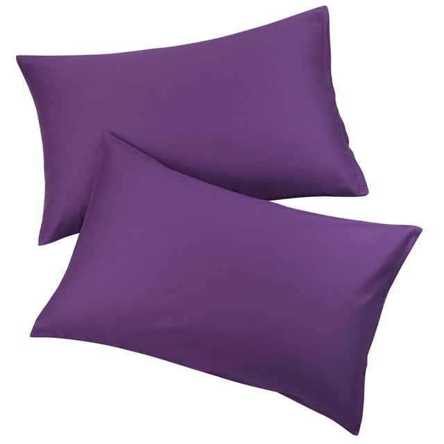 PiccoCasa Pure Cotton Pillowcases 2 Pcs Soft with Zipper Grape King. Two king-size pillowcases made of 100% cotton in a rich grape purple color, featuring a smooth texture and zipper closure for secure fit. Ideal for bedding and bedroom decor, designed for comfort and durability, suitable for all seasons and machine washable.