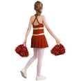 thumbnail image 2 of TiaoBug Robe de Danse Uniforme Cheer Leader pour Filles avec Pompons Tenue Musicale de Fête d'Halloween Rouge 16, 2 of 7