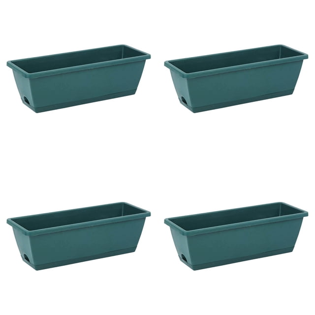 4PCS Window Box Planter with Drainage Holes & Matching Saucers,17 Inch Plastic Rectangular Flower Pot for Vegetables Herbs Flower for Indoor Outdoor Garden Decor Patio Balcony Windowsill Deck Railing