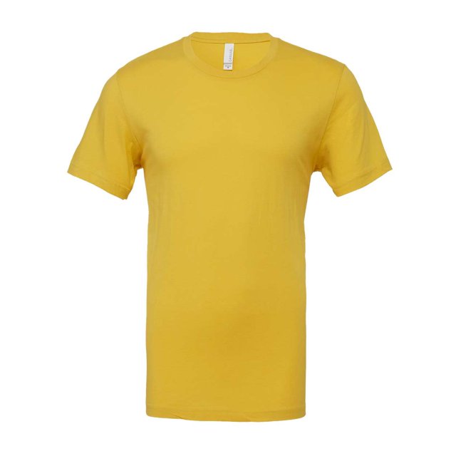 BELLA+CANVAS t-shirt pour Hommes 3001c Taille 3TG, Montré en Jaune Maïs. Fait de 100 % Coton Peigné et Filé à l'Anneau avec Coupe au Détail, Tailles Unisexes et Ruban pour les Épaules pour une Durabilité Accrue. le t-shirt Présente une construction Ajustée du Biceps et des Côtés pour un Style Moderne.
