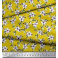 thumbnail image 3 of Soimoi Yellow polyester Crepe Fabric Leaves & Periwinkle Floral Decor Fabric Printed Yard 52 Inch Wide, 3 of 3