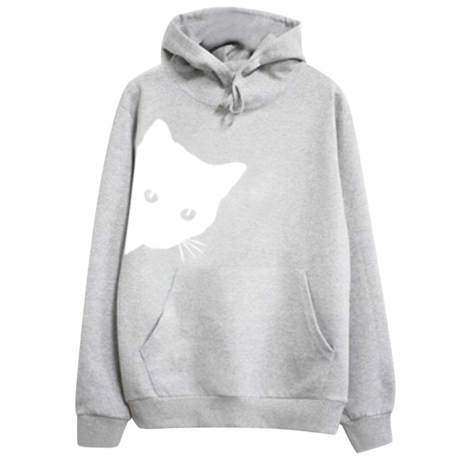 Chandail à Capuchon à Capuche pour Femmes, Chandail à Manches Longues avec Motif de Chat, Chandail en Molleton à Capuche, Hauts à Manches Longues pour Femmes