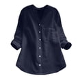 thumbnail image 1 of Chemise Blouse Décontractée pour Femmes en Coton et Lin Uni à Manches Longues, Boutonnée, 1 of 8