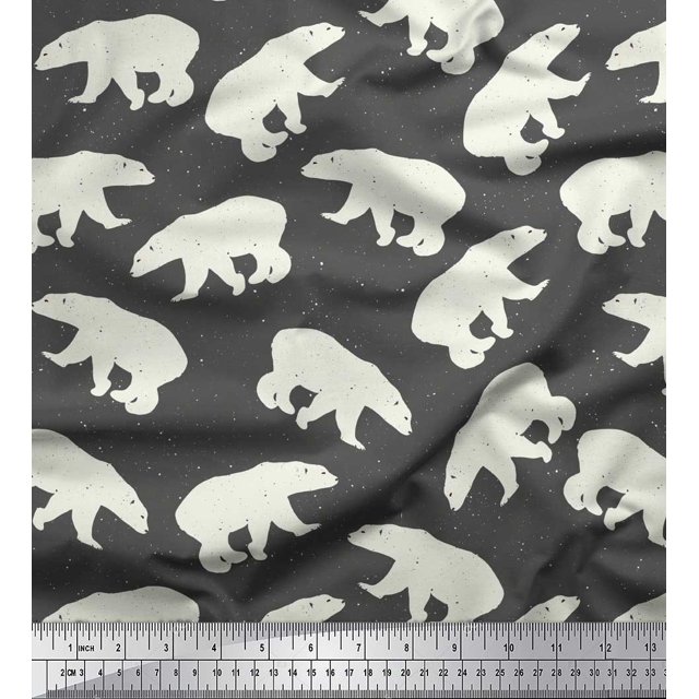 Soimoi Gray polyester Crepe Fabric Polar Bear Animal Decor Fabric Printed Yard 52 Inch Wide