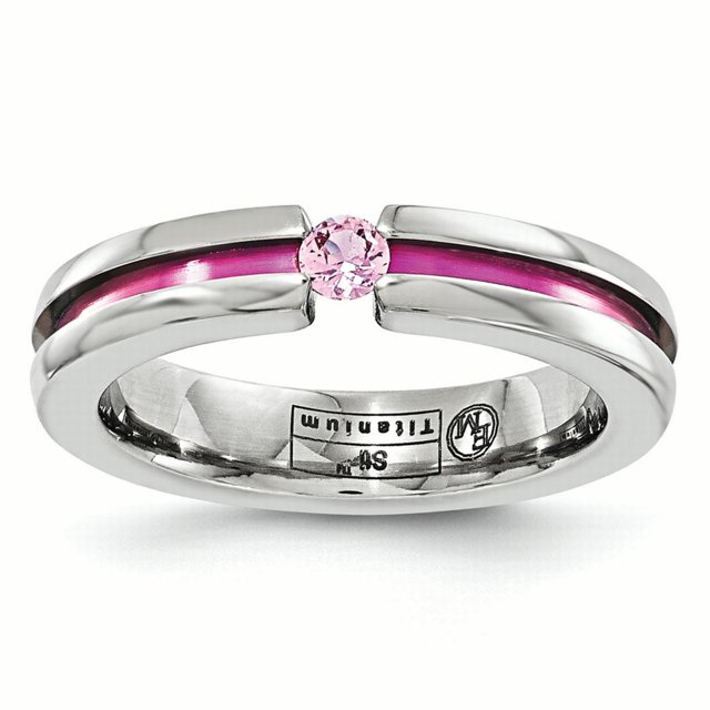 Edward Mirell Titanium Pink Sapphire & Anodized Grooved 4mm Band Size 8.5