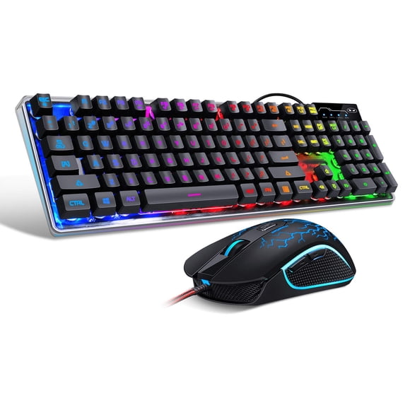 Combo Clavier et Souris de Jeu, Clavier Rétroéclairé LED RVB K1 avec 104 Touches pour Ordinateur PC, Clavier de Jeu pour PC/portable (Noir)
