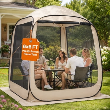 VEVOR Screen House Tent, 6 x 6 ft, 4-6 Person Pop Up Screen Tent, Portable Screened in Canopy with Carry Bag, Netting Sides, Ground Stakes, for Garden, Patio, Backyard, and Outdoor Activities, Beige