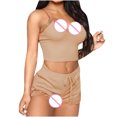 thumbnail image 4 of drppepioner Femmes Lingerie Aguichant Mode Pyjama Uni Sans Manches Dentelle Camisole Short Ensemble de Pyjama, 4 of 5