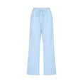 thumbnail image 3 of Bocqde Womens Capri Pants Cotton Linen Elastic Waisted Drawstring Casual Cropped Trousers with Pockets, 3 of 4