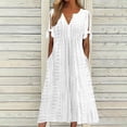 thumbnail image 2 of Admvng Robes pour Femmes Mode Été Décontractée Col en V Manches Courtes Bouton Longue Robe P-3TG, 2 of 6