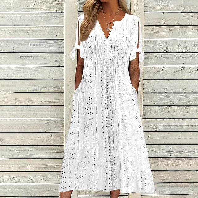 Babysbule Liquidation Robes d'Été pour Femmes, Mode Femmes Décontractée Ample Imprimé Papillon Col en V Manches Mi-Longues Boutons Poches Robe Longue