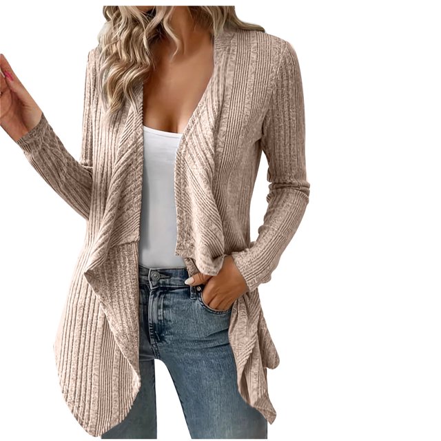 Yuyuzo Cardigan for Women Long Sleeve Open Front Ribbed Hem Solid Color Cardigan Casual Fall Coats