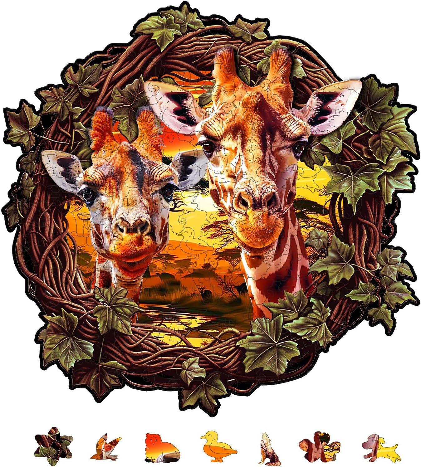 200Pcs Giraffe Wooden Jigsaw Puzzles for Adults 28.1x27.9cm/11.06x10.98inch Wood Puzzles Unique Shaped Wooden Puzzles Animal Colorful Jigsaw Puzzles for Birthday Gifts