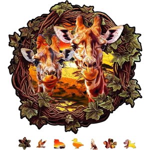 200Pcs Girafe Puzzles en bois pour adultes 28.1x27.9cm/11.06x10.98inch Puzzle en bois unique en forme Puzzels en bois animal coloré puzzles pour cadeaux d'anniversaire