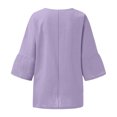 thumbnail image 5 of Liquidation d'Économies! Hauts pour Femmes Grande Taille, Chemise d'Été pour Femmes à la Mode Plissée à Manches 3/4 Col Rond Imitation Coton et Lin Chemise Ample Blouse, 5 of 5
