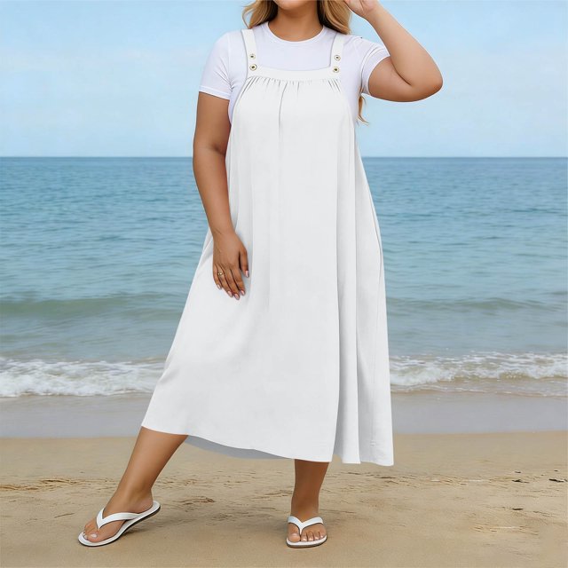 XiYing Robes d'Été pour Femmes, Robe Maxi Décontractée de Mode pour Femmes Grande Taille à Encolure Carrée avec Boutons, Bretelles, Dos Plissé et Détails de Buste,