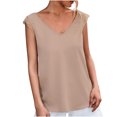 thumbnail image 2 of EQWLJWE Débardeurs Sans Manches pour Femmes, Mode Été, Couleur Unie, Col en V, Dentelle, Blouse Décontractée, 2 of 5