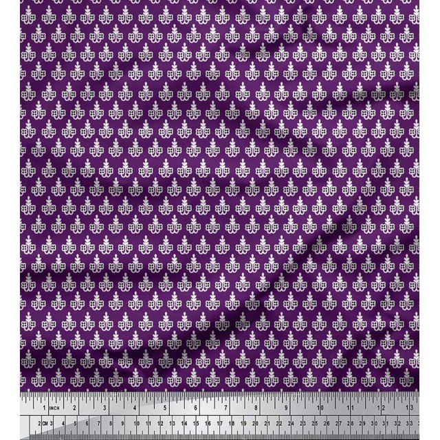 Soimoi Polyester Crepe Fabric Floral Block Print Fabric by The Yard 52 Inch Wide