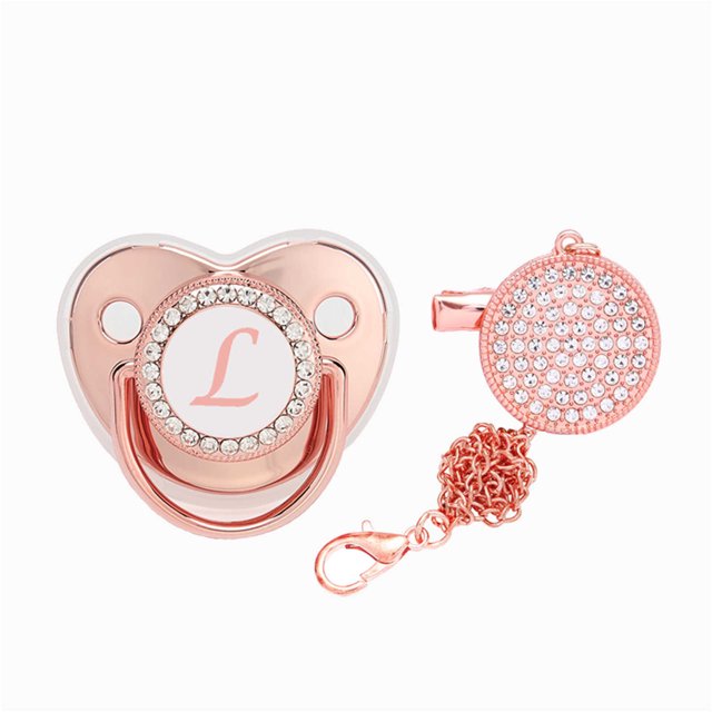 XZNGL Baby Pacifier 26 Letter Name Initial Clip Silicone Infant Nipple Bling Newborn Pacifier
