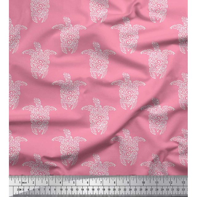 Soimoi Poly Georgette Fabric Turtle Block Print Fabric by The Yard 52 Inch Wide