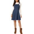 thumbnail image 1 of INSPIRE CHIC Women's Faux Suede Button Decor A-Line Mini Overall Dress L Dark Blue, 1 of 6