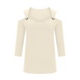 thumbnail image 4 of RXIRUCGD Femmes Solide Manches 3/4 Col en V Chandail Sans Bretelles Hauts Chemises Blouse, Beige, Taille : L, 4 of 6