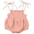 thumbnail image 1 of Newborn Infant Baby Girl Cotton Sling Solid Color Lace Stretch Ruched Jumpsuit Wine Red 0-3 Months, 1 of 8