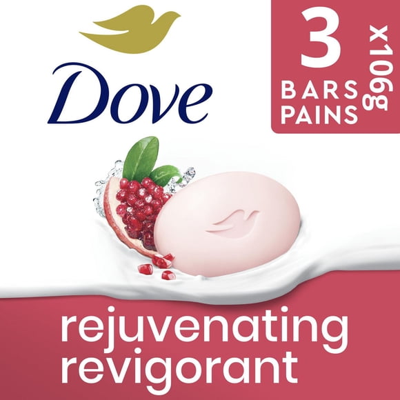Dove Beauty Bar Soap Rejuvenating Pomegranate & Hibiscus Tea, for Revitalized Skin, Refreshes Skin, 106g (3 bars)