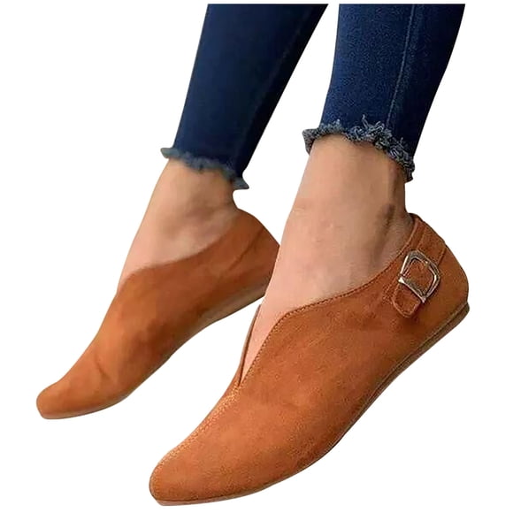 Dakaela Slip on Walking Shoes for Women Suede Casual Loafers Cutout Lightweight Work Flats Brown 9