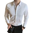 thumbnail image 1 of Men Business Shirt Button Placket Long Sleeve Lapel Solid Color Single-breasted Warm Soft Cardigan Plus Size Spring Shirt Men Clothes, 1 of 8