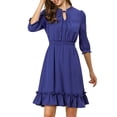 thumbnail image 1 of INSPIRE CHIC Women's Layered Ruffle Hem 3/4 Sleeves Smocked Chiffon A-Line Dress M Royal blue, 1 of 8