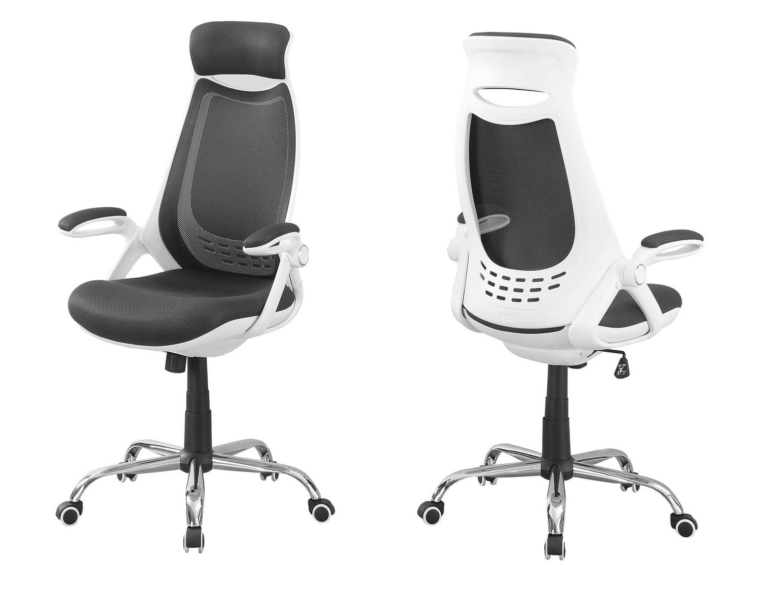 Monarch Specialties Office Chair, Adjustable Height, Swivel, Ergonomic, Armrests, Computer Desk, Work, Metal, Mesh, White, Grey, Contemporary, Modern
