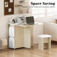thumbnail image 3 of Recaceik 5PCS Folding Dining Table Set for 4, Kitchen Dinner Table with 4 Leather Chairs and Shelves, Space Saving Foldable Dining Table with 6 Wheel, Kitchen Table Set for Small Spaces, Beige, 3 of 7