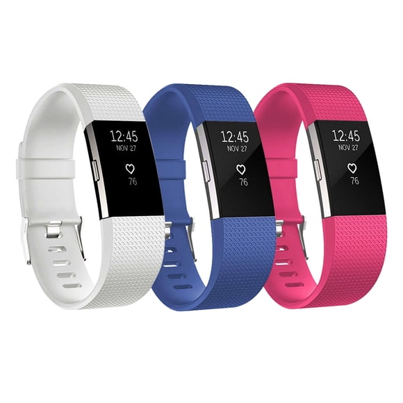 For Fitbit Charge 2 Bands, 3-Pack Adjustable Replacement Soft Silicone Sport Strap Wristband Accessories for Fitbit Charge 2 Fitness