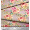 thumbnail image 3 of Soimoi Pink Velvet Fabric Leaves & Ranunculus Floral Printed Craft Fabric by the Yard 58 Inch Wide, 3 of 3