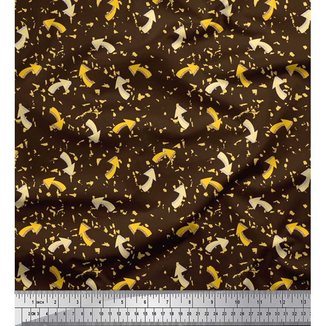 Soimoi Brown Silk Fabric Abstract & Arrow Symbol Print Fabric by the Yard 42 Inch Wide