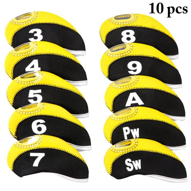 Bangcool 10PCS Golf Club Head Covers Color Patchwork Wedge Head Covers Golf Iron Covers with Number Design