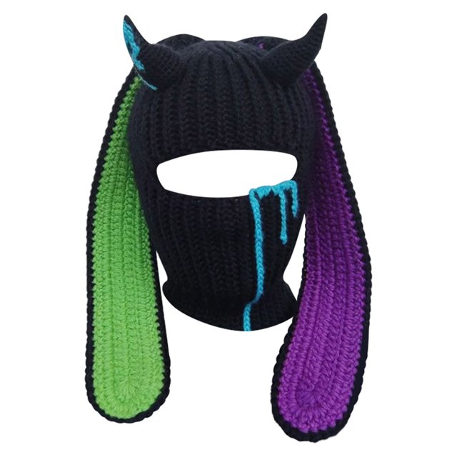 Fgnfyis Rabbit Ear Hat Autumn and Winter Neck Knitted Hat Bomber Hats Green