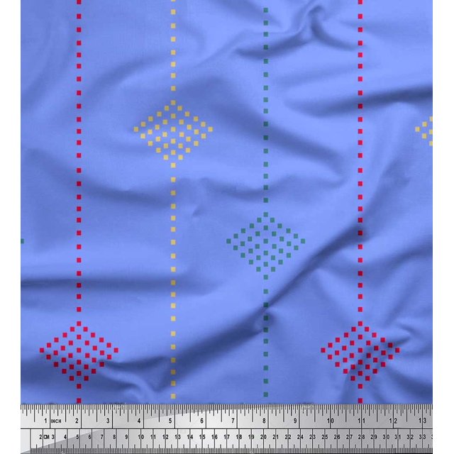 Soimoi Blue Velvet Fabric Dotted Jamdani Print Fabric by Yard 58 Inch Wide