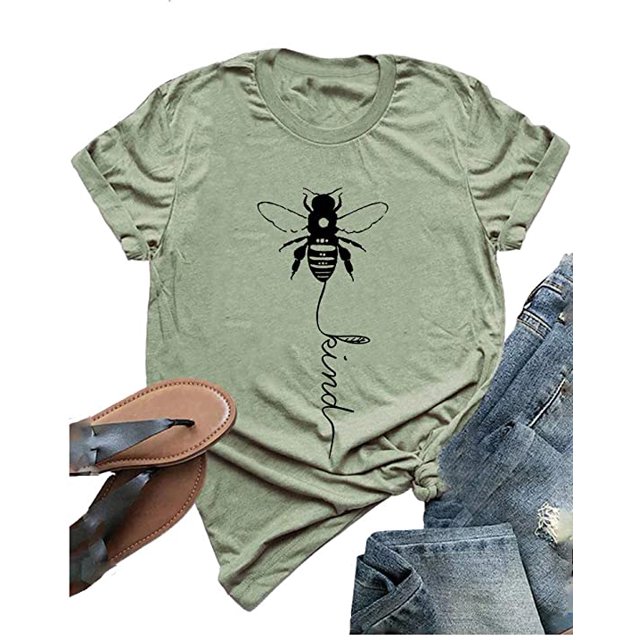 YourTops T-Shirt Graphique pour Femmes Bee Kind (US 2TG, 4-Vert)