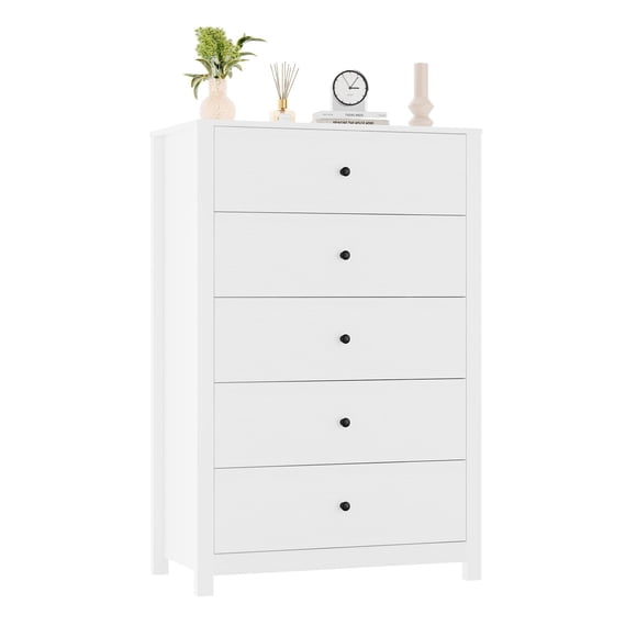Yiwa Modern 5 Drawer Wooden Dresser Chest, Tall Storage Cabinet with Deep Drawers and Metal Knobs for Bedroom, Living Room, Hallway, Entryway or Kids Room