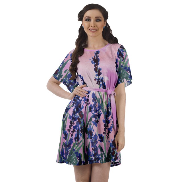 Moomaya Moss Georgette Bell Sleeves Short A-Line Printed Summer Dress For Women