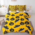 thumbnail image 1 of YST Ensemble de Douillette Simple 7 Pcs, Ensemble de Lit Réversible d'Halloween Simple, Ensemble de Literie Simple Lanterne Citrouille avec Douillette Chauve-Souris Noire, Drap Plat, Drap-Housse, Taies d'Oreiller, Couvre-Oreillers, 1 of 5