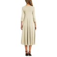 thumbnail image 2 of Round Neck Mid-sleeve Solid Color Big Swing Dress Patchwork Stitching 3/4 Sleeve Round Neck Swing Mid-length Dress, 2 of 3