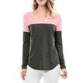 thumbnail image 1 of Unique Bargains T-Shirt Décontracté à Manches Longues et Col en V Fendu pour Femmes, 1 of 4