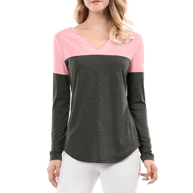 Unique Bargains T-Shirt Décontracté à Manches Longues et Col en V Fendu pour Femmes