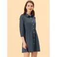 thumbnail image 2 of INSPIRE CHIC Women's 3/4 Sleeve Button Front Flare Mini Shirt Dress, 2 of 6