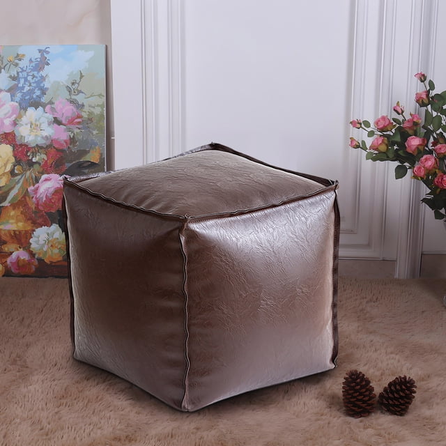 Housse de Pouf en Faux Cuir Non Rembourrée Repose-Pieds de Rangement pour Usage Intérieur Extérieur