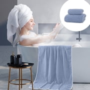 Fleece Towel & Bath Towel Set - Corduroy Texture, Water Absorbent & Soft, Striped Pattern, Polyester Fabric, 2 Piece Towel Set, Blue, JKODE
